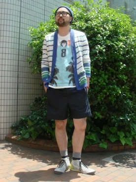 「B'2nd（ビーセカンド）のアイテム（帽子）」を使った、岡田さん（メンズ・183cm）の春コーディネート