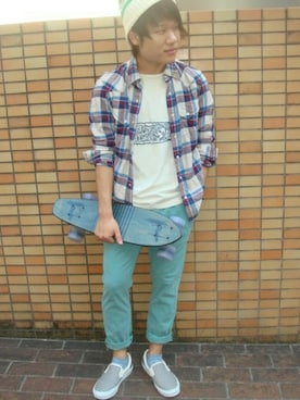 「B'2nd（ビーセカンド）のアイテム（帽子）」を使った、岡田さん（メンズ・170cm）の夏コーディネート