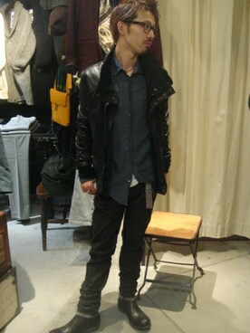 「B'2nd（ビーセカンド）のアイテム（ライダースジャケット）」を使った、岡田さん（メンズ・173cm）の秋コーディネート