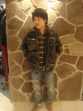 「B'2nd（ビーセカンド）のアイテム（ブルゾン）」を使った、岡田さん（メンズ・170cm）の冬コーディネート