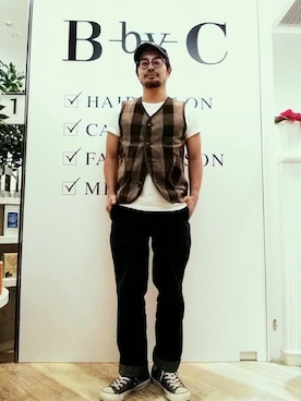 「R&D.M.Co OLDMAN’S TAILOR（オールドマンズテイラー）のアイテム（帽子）」を使った、taro   さん（メンズ・165cm）の秋コーディネート