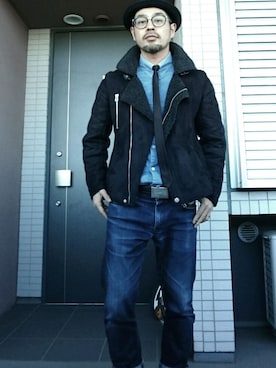 「寒い」｜「アイテム（ライダースジャケット）」を使った、taro   さん（メンズ・165cm）の冬コーディネート