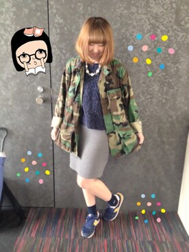 「w closet」｜「アイテム（ミリタリージャケット）」を使った、キララさん（レディース・160cm）の春コーディネート