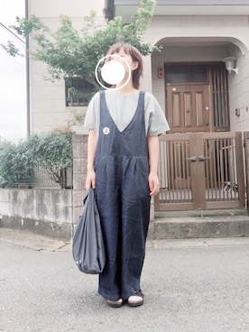 「studio CLIP（スタディオクリップ）のアイテム（つなぎ/オールインワン）」を使った、y u m iさん（レディース・159cm）の夏コーディネート