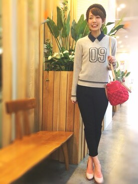 「アイテム（ボストンバッグ、レッド系）」を使った、maicoさん（レディース・168cm）の冬コーディネート