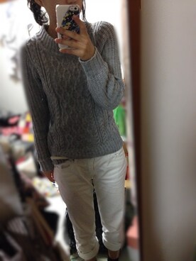 「mysty woman（ミスティウーマン）のアイテム（ニット/セーター、グレー系）」を使った、Hayasiさん（レディース・158cm）の秋コーディネート