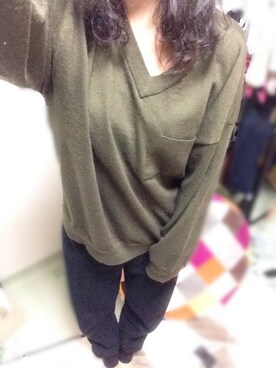 「w closet（ダブルクローゼット）のアイテム（ニット/セーター、グリーン系）」を使った、Hayasiさん（レディース・158cm）の冬コーディネート