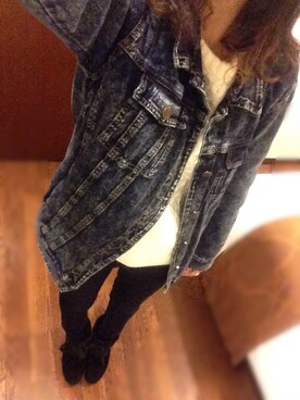 「LOWRYS FARM（ローリーズファーム）のアイテム（デニムパンツ、ブルー系）」を使った、Hayasiさん（レディース・158cm）の冬コーディネート