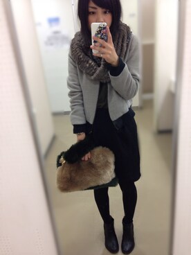「JEANASIS（ジーナシス）のアイテム（クラッチバッグ、グリーン系）」を使った、Hayasiさん（レディース・158cm）の冬コーディネート