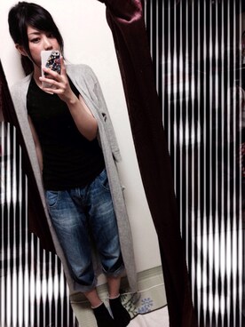「UNIQLO（ユニクロ）のアイテム（Tシャツ/カットソー、ブラック系）」を使った、Hayasiさん（レディース・158cm）の春コーディネート