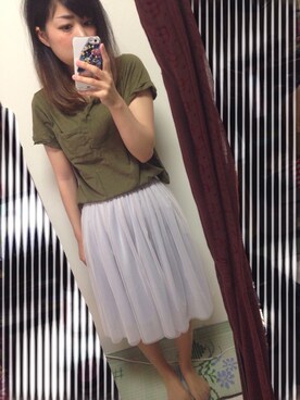「LOWRYS FARM（ローリーズファーム）のアイテム（Tシャツ/カットソー、グリーン系）」を使った、Hayasiさん（レディース・158cm）の夏コーディネート