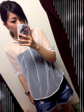 「w closet（ダブルクローゼット）のアイテム（シャツ/ブラウス、ホワイト系）」を使った、Hayasiさん（レディース・158cm）の夏コーディネート