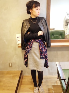 「スウェットスカート」｜「アイテム（ノーカラージャケット）」を使った、ayaさん（レディース・160cm）の冬コーディネート