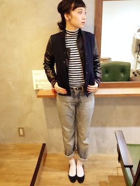 「ヒール×靴下」｜「アイテム（スタジャン）」を使った、ayaさん（レディース・160cm）の冬コーディネート