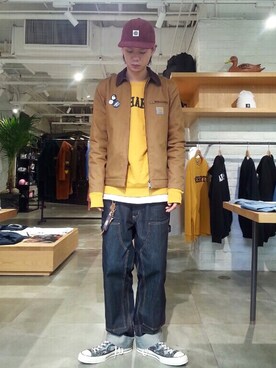 「Carhartt WIP（カーハートダブリューアイピー）のアイテム（ブルゾン）」を使った、Yoonsik Hwangさん（メンズ・175cm）の冬コーディネート