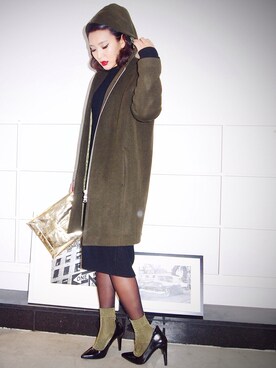 「khaki」｜「アイテム（その他アウター）」を使った、小竹麻美さん（レディース・163cm）の冬コーディネート