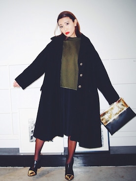 「CELINE（セリーヌ）のアイテム（その他アウター）」を使った、小竹麻美さん（レディース・163cm）の冬コーディネート
