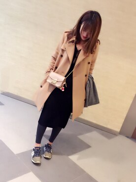 「NINE（ナイン）のアイテム（ピーコート）」を使った、梨佳さん（レディース・164cm）の冬コーディネート