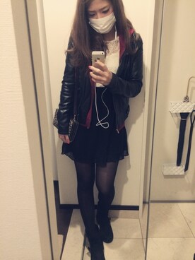 「ZARA BASIC（ザラベーシック）のアイテム（ライダースジャケット）」を使った、＊kana＊さん（レディース・164cm）の秋コーディネート