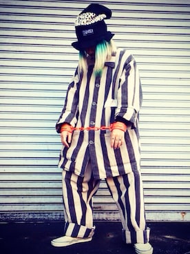 「BUTTSTAIN（バットステイン）のアイテム（帽子）」を使った、はにたんさん（メンズ・160cm）の冬コーディネート