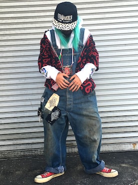 「BUTTSTAIN（バットステイン）のアイテム（帽子）」を使った、はにたんさん（メンズ・160cm）の春コーディネート