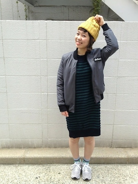 「ワンピース×スニーカー」｜「アイテム（ブルゾン）」を使った、ayumi.さん（レディース・153cm）の秋コーディネート