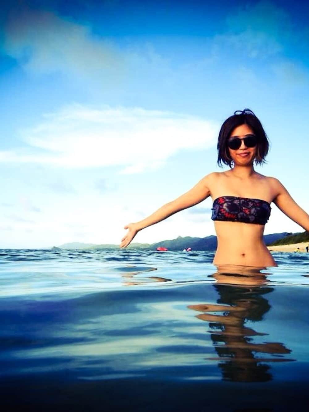 「4U_PARISAMSTERDAM、love4U、沖縄、石垣島、水着」｜「4U_PARISAMSTERDAMのアイテム（水着、その他）」を使った、monmamichelleさん（レディース・160cm）の秋コーディネートの1枚目の写真