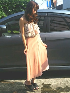 「EMODA（エモダ）のアイテム（チューブトップ）」を使った、まなみさきさん（レディース・153cm）の夏コーディネート