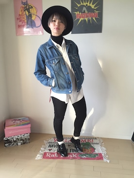 「黒タートルネック」｜「アイテム（その他）」を使った、itoさん（レディース・164cm）の冬コーディネート