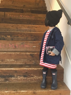 「Bshop（ビショップ）の＜15秋冬＞【DANTON】キッズ　デニムシングルフードジャケット （デニムジャケット、ブルー系）」を使った、tsugumonさん（キッズ・132cm）の秋コーディネート