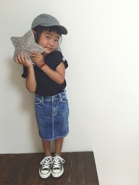 「POLO RALPH LAUREN CHILDRENSWEAR（ポロ ラルフ ローレン チルドレンズウェア）のクラシック チノ ベースボール キャップ（キャップ、グレー系）」を使った、tsugumonさん（キッズ・132cm）の夏コーディネート