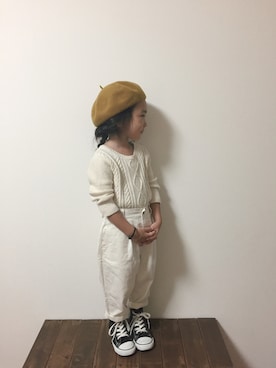 「GO TO HOLLYWOOD（ゴートゥーハリウッド）のアイテム（その他パンツ、ホワイト系）」を使った、tsugumonさん（キッズ・132cm）の秋コーディネート