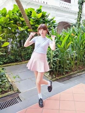 「アイテム（ボディバッグ/ウエストポーチ、ブルー系）」を使った、Angiemomoさん（レディース・163cm）の夏コーディネート