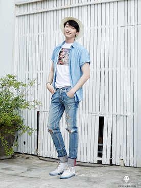 「streetsnap」｜「アイテム（その他シューズ）」を使った、아이즈매거진(eyesmag.com)さん（メンズ・187cm）の夏コーディネート