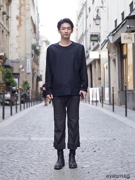 「streetsnap」｜「アイテム（ブーツ）」を使った、아이즈매거진(eyesmag.com)さん（メンズ・180cm）の冬コーディネート