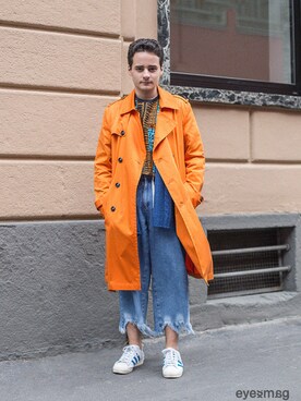 Zara ザラ のトレンチコート オレンジ系 を使ったメンズ人気ファッションコーディネート Wear