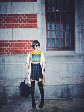 「PULL&BEAR（プルアンドベア）のアイテム（ポンチョ）」を使った、kirbykuoさん（レディース・165cm）の春コーディネート