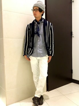 「ストライプジャケット」｜梶山さん（メンズ・174cm）の冬コーディネート