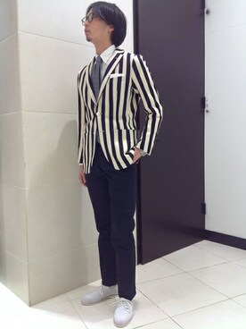 「ストライプジャケット」｜梶山さん（メンズ・174cm）の冬コーディネート