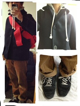 「トレーナー」｜「アイテム（ピーコート）」を使った、サクジローさん（メンズ・167cm）の冬コーディネート