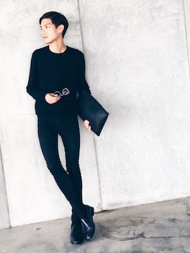 「ZARA（ザラ）のアイテム（ハンドバッグ、ブラック系）」を使った、Rudy Cさん（メンズ・176cm）の春コーディネート