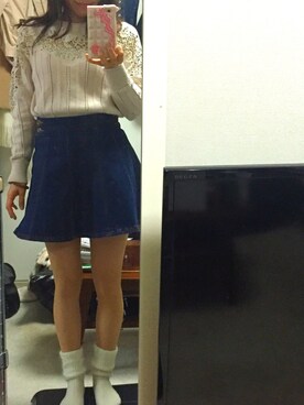 「dazzlin（ダズリン）のアイテム（デニムスカート、ブルー系）」を使った、miyukiさん（レディース・153cm）の春コーディネート