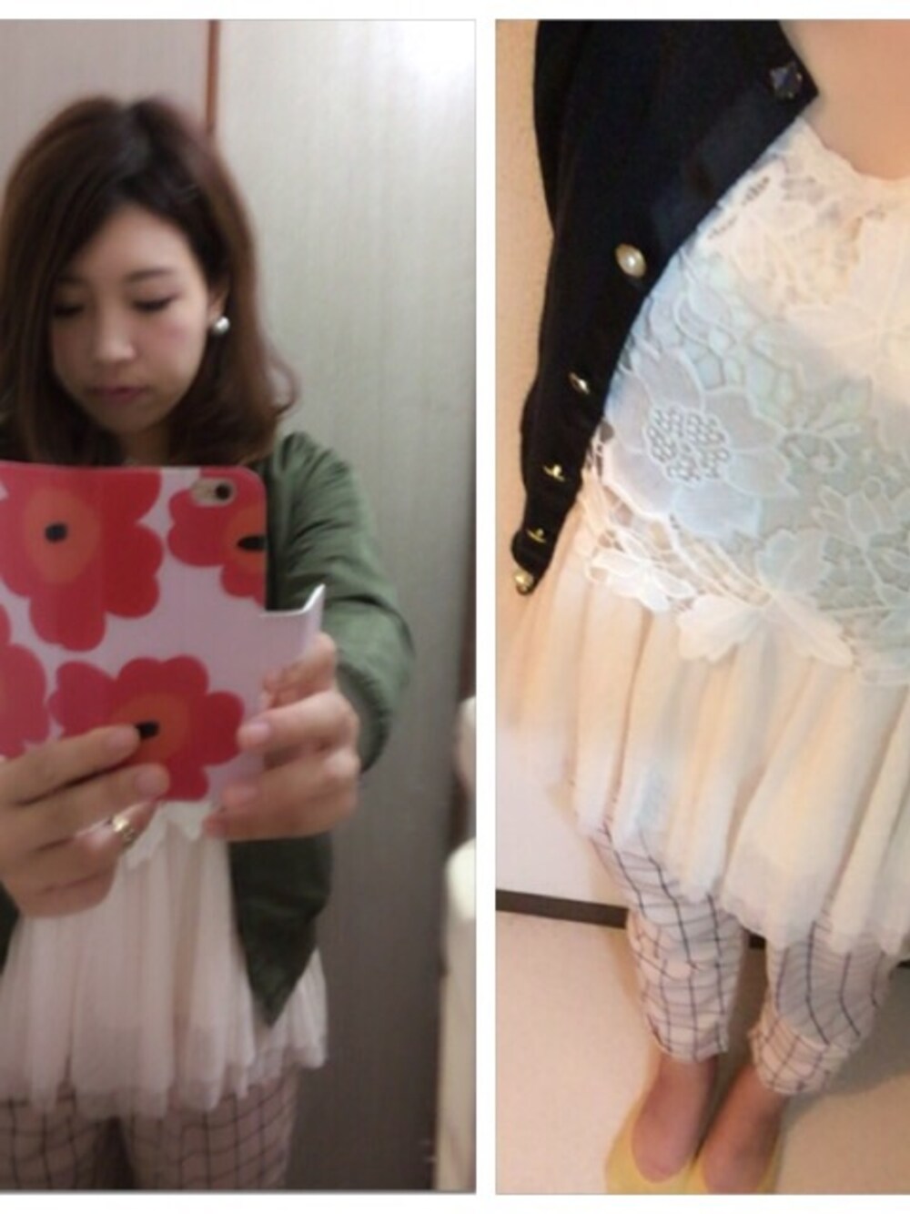 「ぺプラムトップス、MA-1、チェックパンツ」｜「BEAUTY&YOUTH UNITED ARROWSのアイテム（ブルゾン、グリーン系）」を使った、nicoさん（レディース・162cm）の秋コーディネートの1枚目の写真
