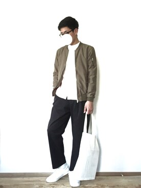 てつぺいさんの「MEN プレミアムリネンスタンドカラーシャツ（長袖）A」を使ったコーディネート