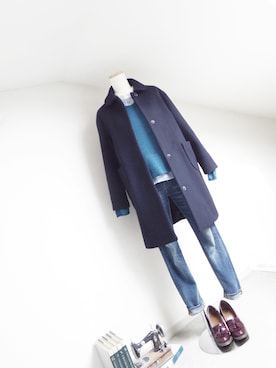 「ブルーニット」｜「アイテム（その他アウター）」を使った、𝕤𝕚𝕞𝕝𝕒.₊̣̇.さん（レディース・153cm）の冬コーディネート