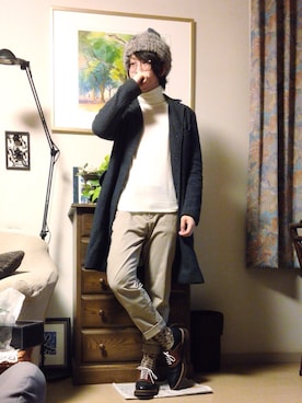 「アニオタ同盟」｜「アイテム（チェスターコート）」を使った、カオルさん（メンズ・165cm）の秋コーディネート