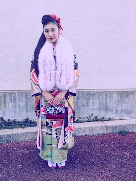 「ポニーテール」｜「アイテム（水着/着物・浴衣）」を使った、あちゃきさん（レディース・152cm）の冬コーディネート