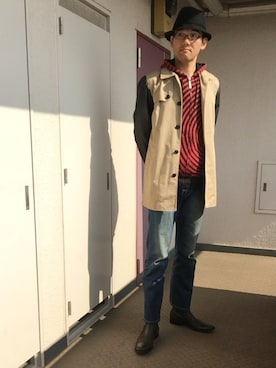 「Emerica（エメリカ）のアイテム（パーカー、レッド系）」を使った、ひろしさん（メンズ・183cm）の春コーディネート