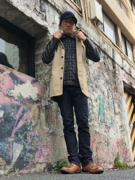 「no brand（ノーブランド）のアイテム（シャツ/ブラウス、ブラック系）」を使った、ひろしさん（メンズ・183cm）の春コーディネート