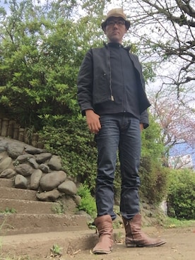 「LAPCO（ラプコ）のアイテム（デニムジャケット、ブラック系）」を使った、ひろしさん（メンズ・183cm）の春コーディネート